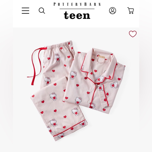 Hello Kitty pottery barn teen PJs Hearts Organic Cotton Percale Pajama Set small - Picture 2 of 16